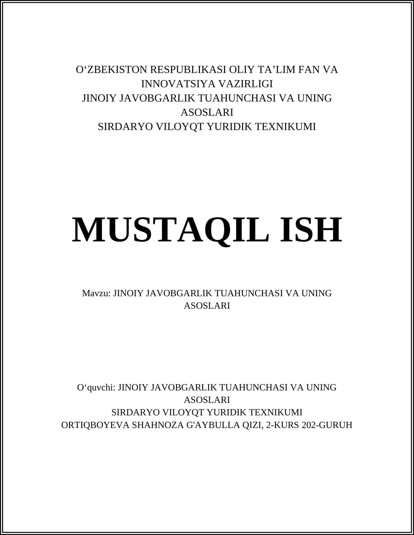 JINOIY JAVOBGARLIK TUAHUNCHASI VA UNING ASOSLARI 1