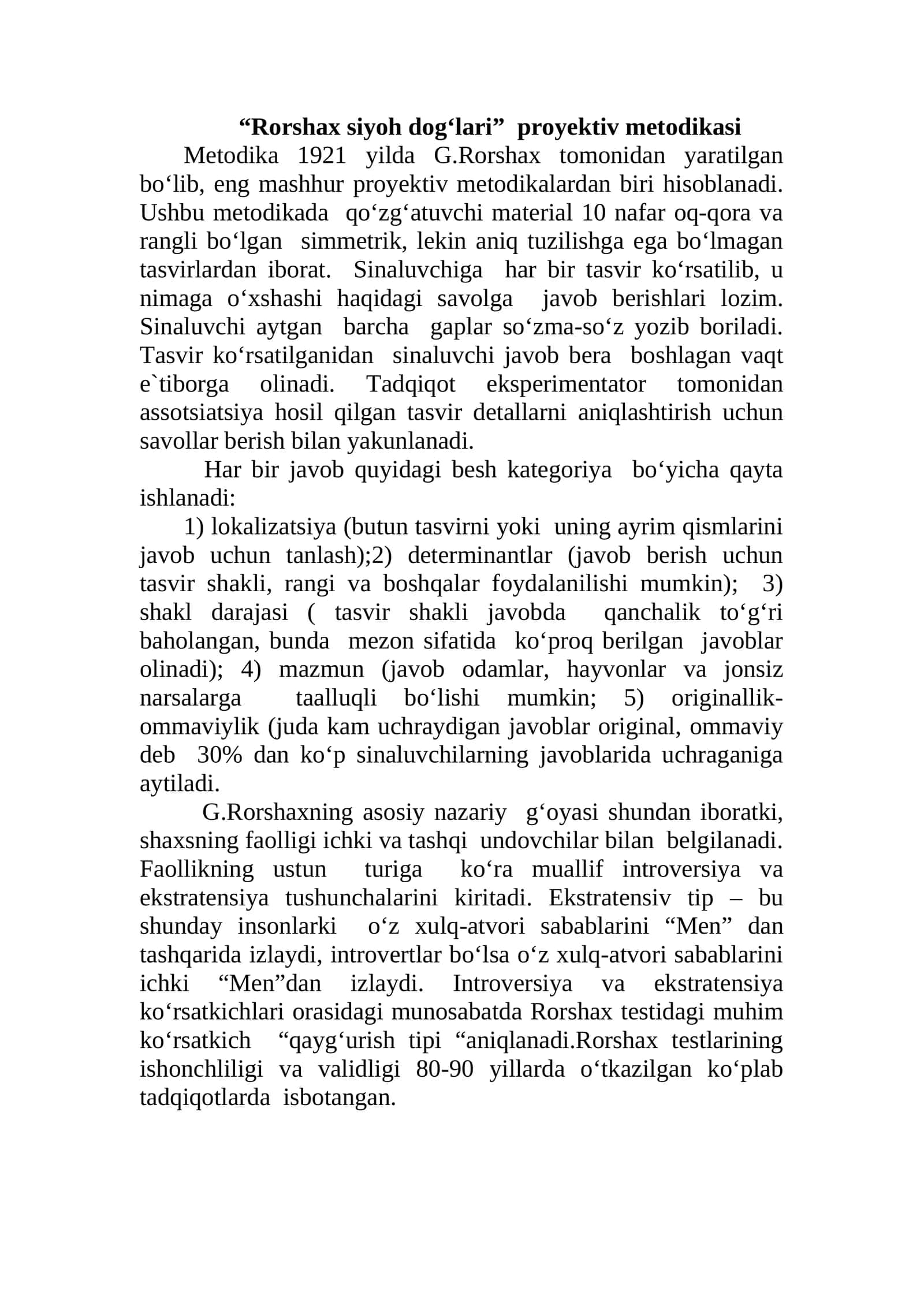 “Rorshax siyoh dog‘lari” proyektiv metodikasi 1