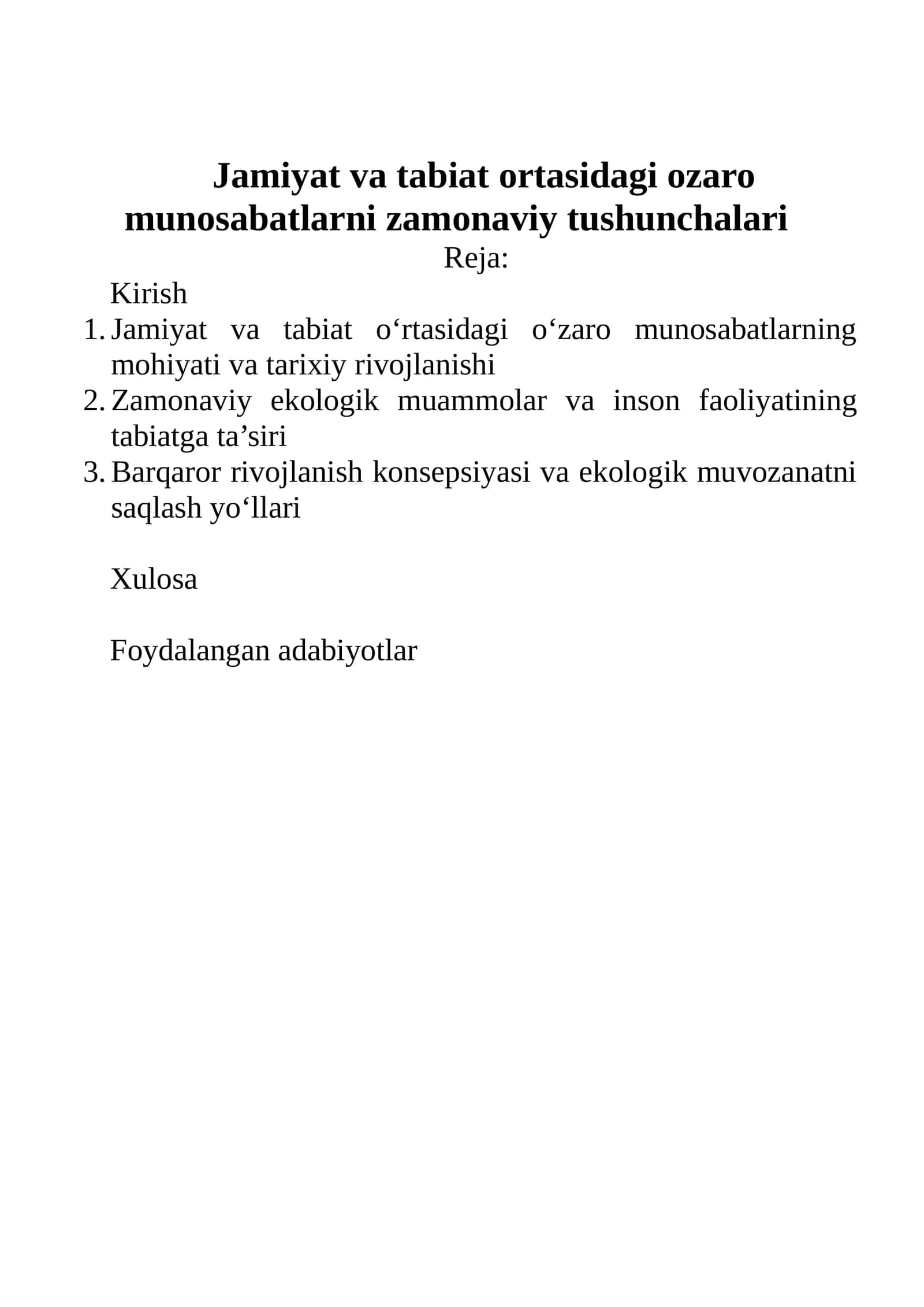 Jamiyat va tabiat ortasidagi ozaro munosabatlarni zamonaviy tushunchalari 1