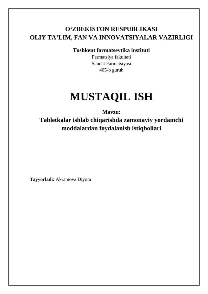 Tabletka ishlab chiqarishda zamonaviy yordamchi moddalar 1