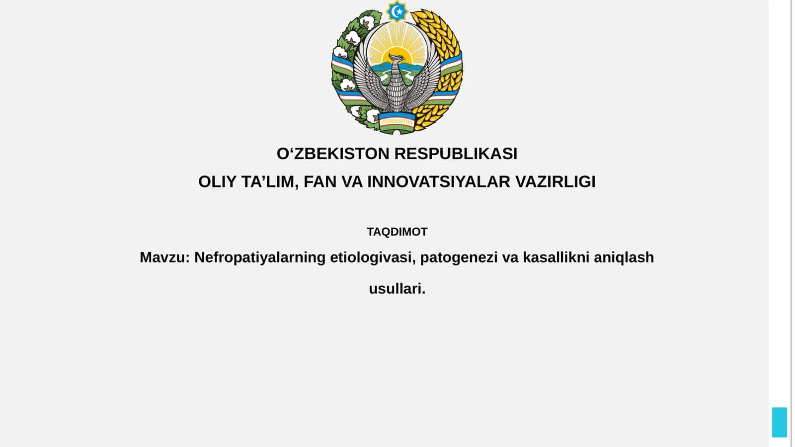 Nefropatiyalarning etiologivasi, patogenezivakasalliknianiqlashusullari 1