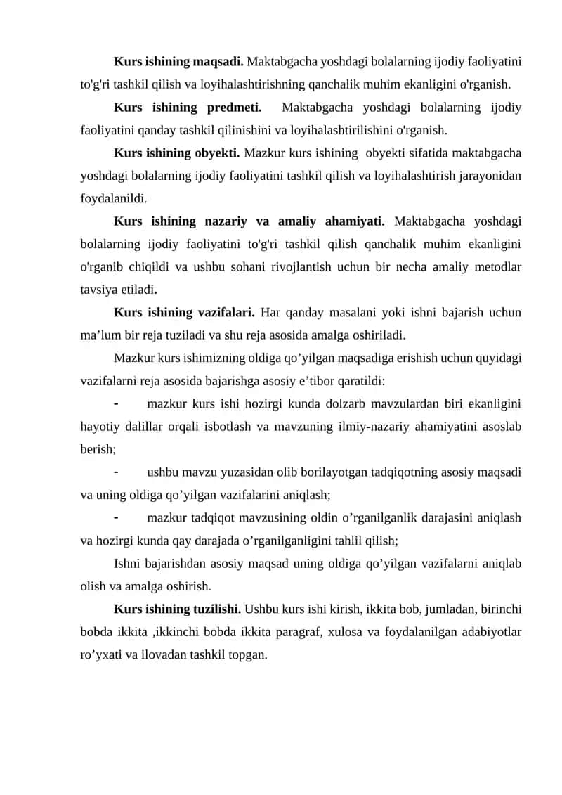 Maktabgacha yoshdagi bolalarning ijodiy faoliyatini to'g'ri tashkil qilish va loyihalashtirish 1