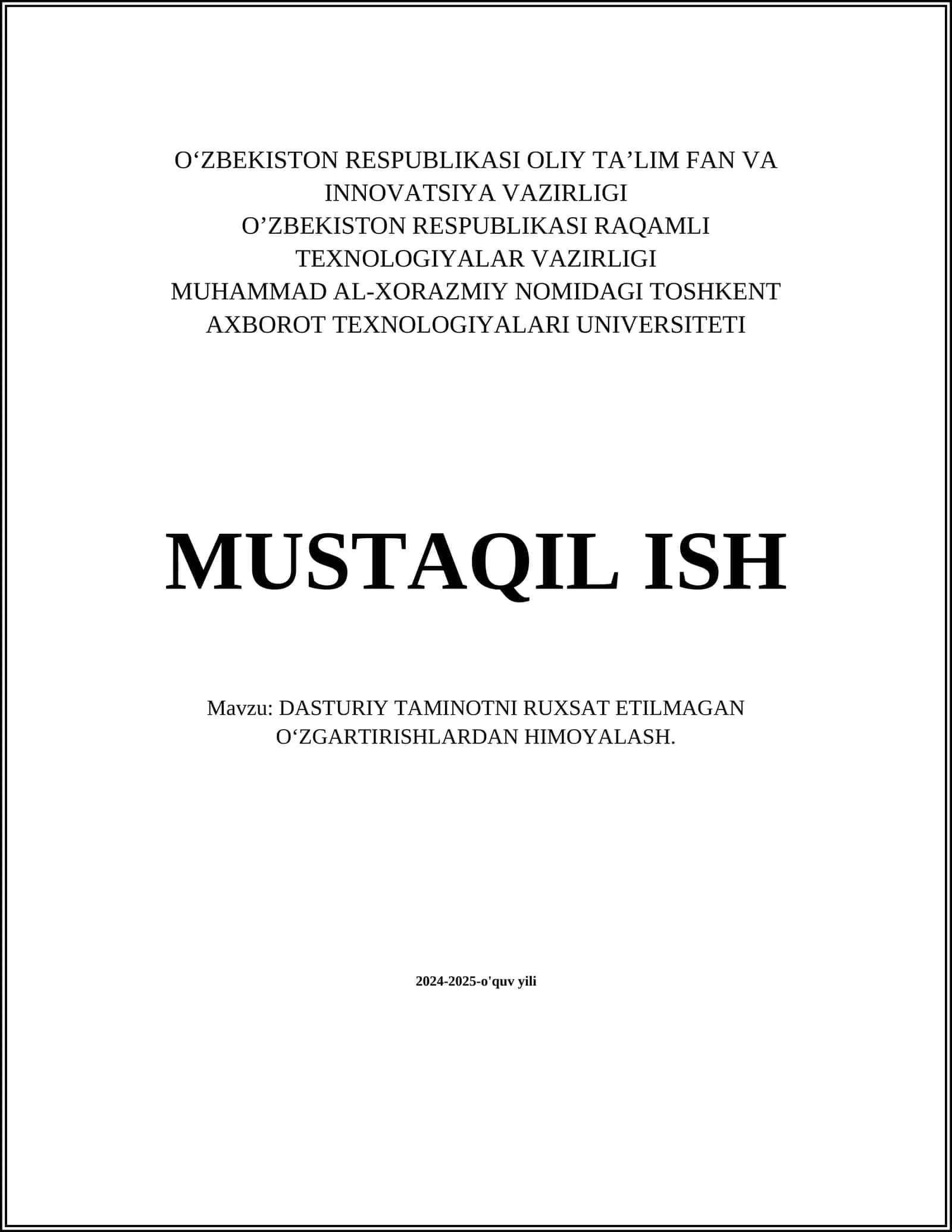 DASTURIY TAMINOTNI RUXSAT ETILMAGAN OʻZGARTIRISHLARDAN HIMOYALASH 1