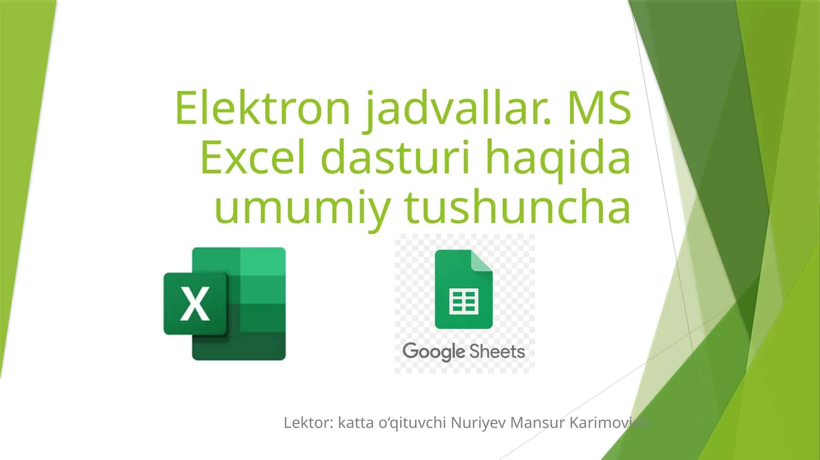 Elektron jadvallar. MS Excel dasturi haqida umumiy tushuncha 1