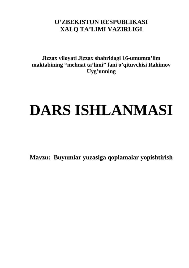 Buyumlar yuzasiga qoplamalar yopishtirish 1