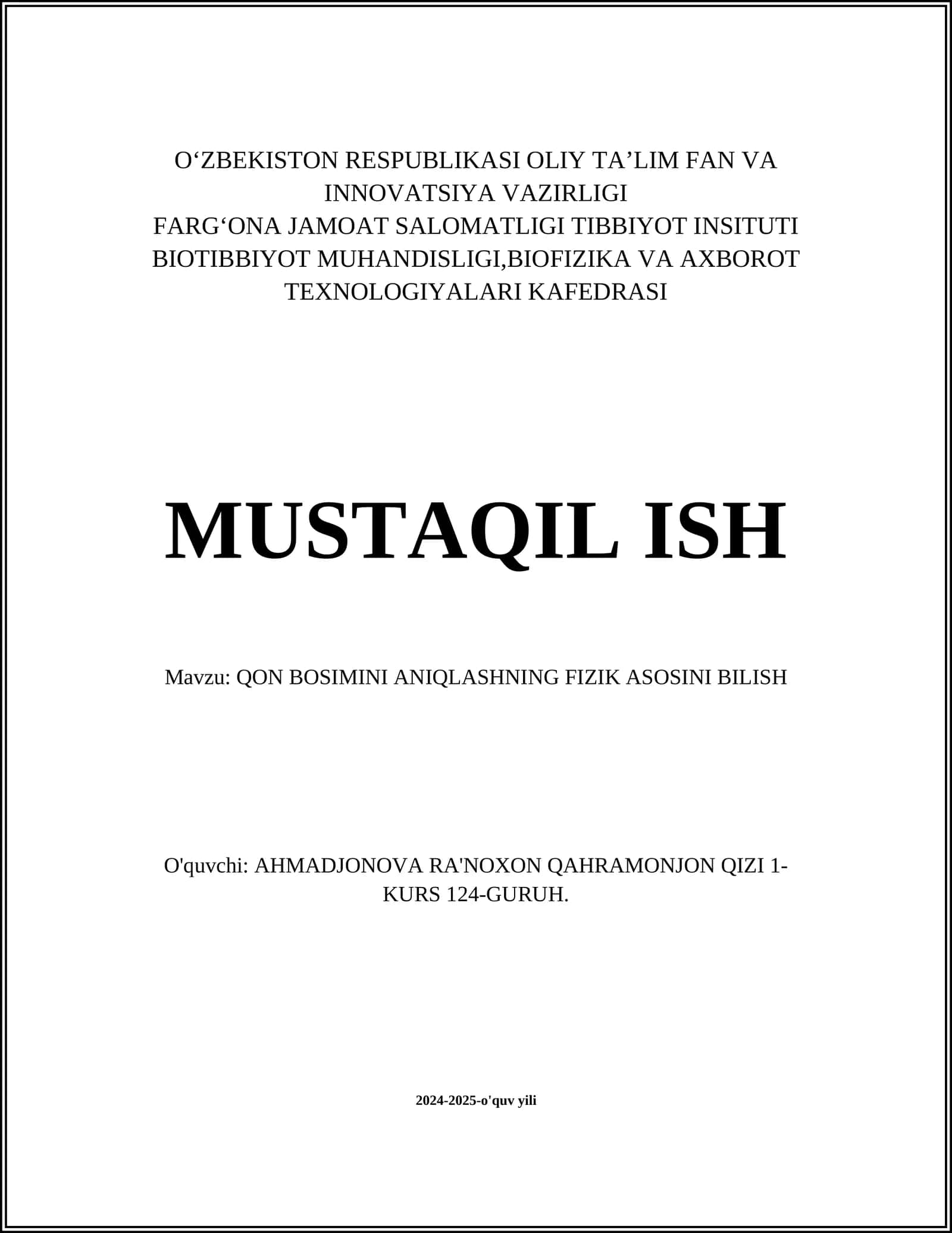 QON BOSIMINI ANIQLASHNING FIZIK ASOSINI BILISH 1