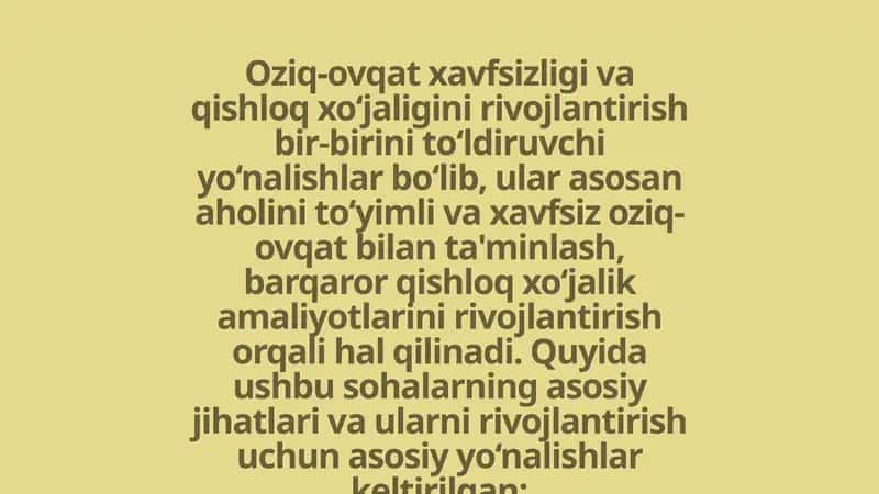 Oziq-ovqat xavfsizligi va qishloq xo‘jaligini rivojlantirish 1