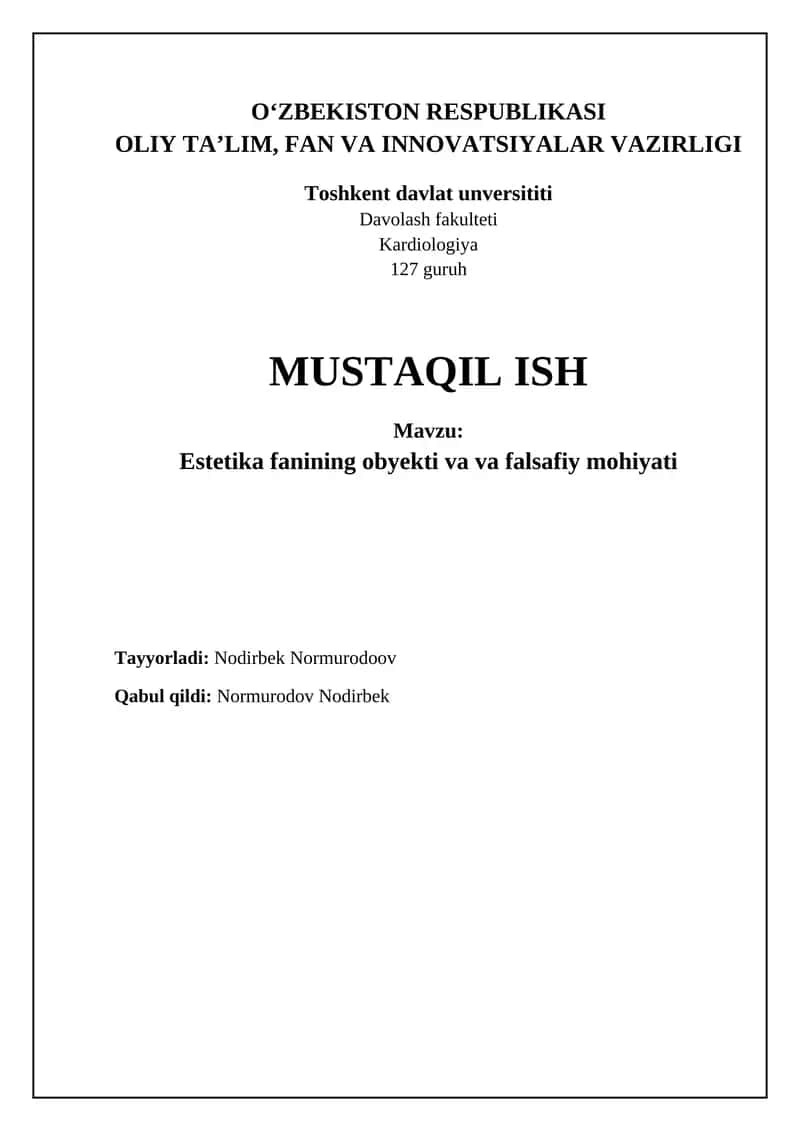 Estetika fanining obyekti va va falsafiy mohiyati 1