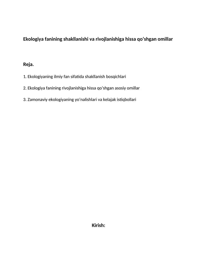 Ekologiya fanining shakllanishi va rivojlanishiga hissa qo‘shgan omillar 1