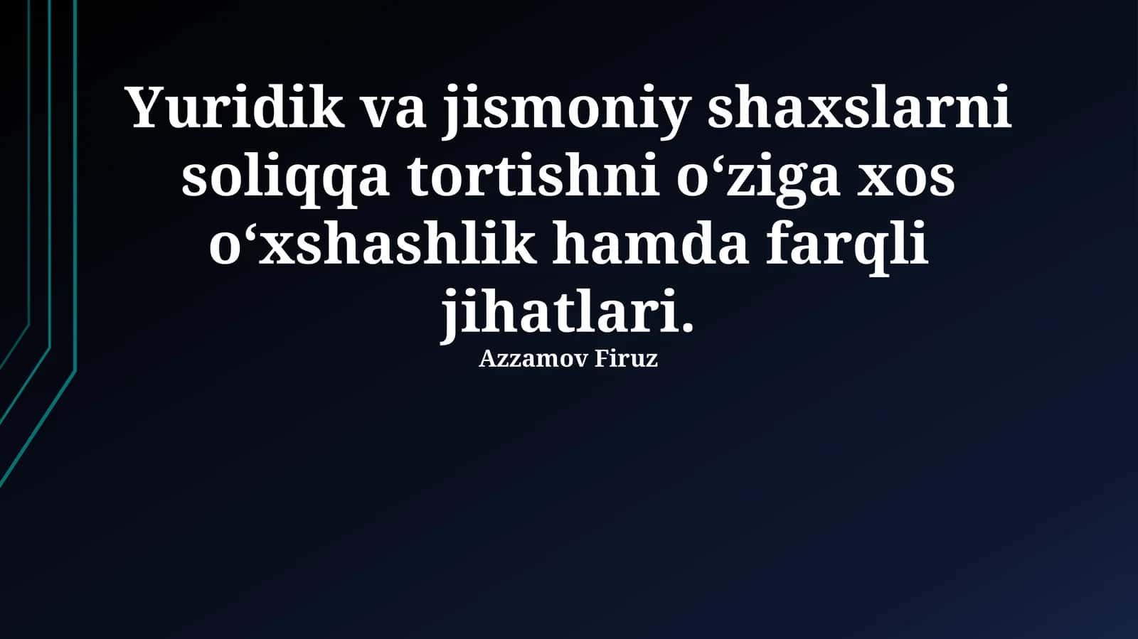Yuridik va jismoniy shaxslarning soliqqa tortishidagi asosiy o'xshashliklar va farqlar 1