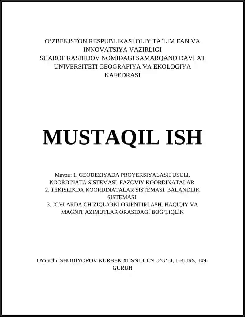 GEODEZIYADA PROYEKSIYALASH USULLARI