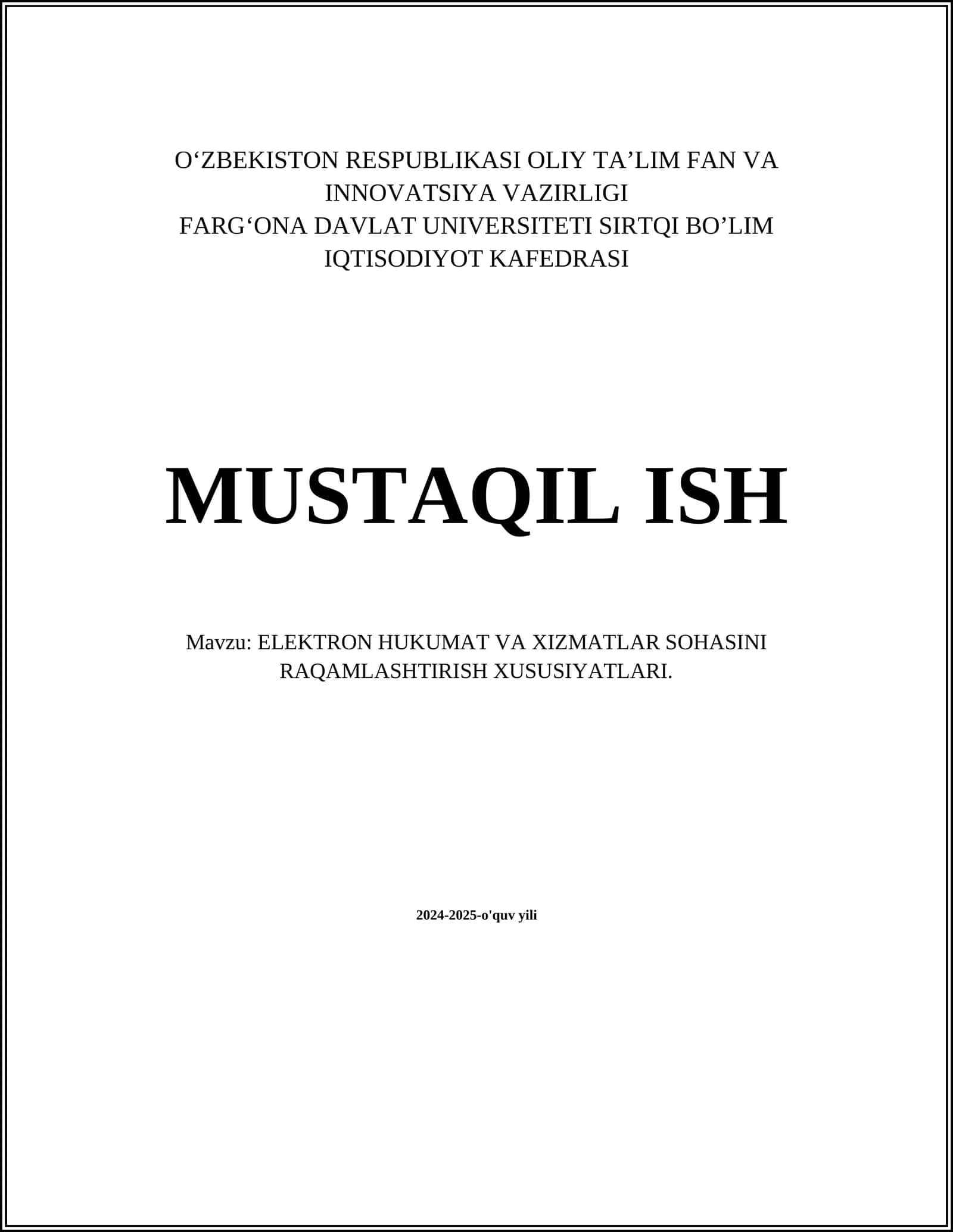 ELEKTRON HUKUMAT VA XIZMATLAR SOHASINI RAQAMLASHTIRISH XUSUSIYATLARI 1