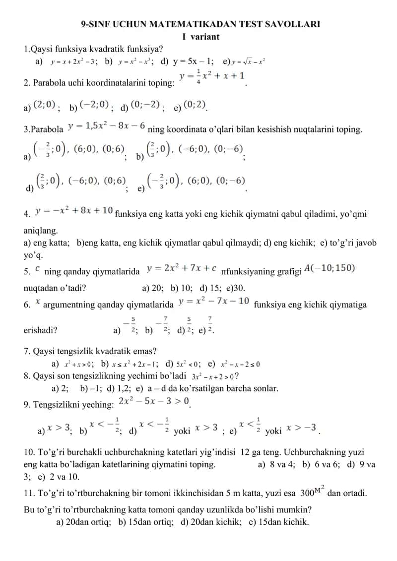 Matematikadan Olimpiada savollari 1