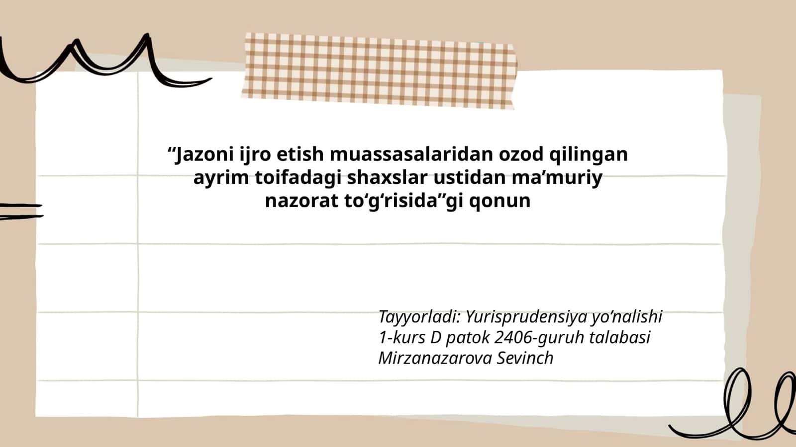 Jazoni ijro etish muassasalaridan ozod qilingan ayrim toifadagi shaxslar ustidan ma’muriy nazorat to'g'risida qonun 1
