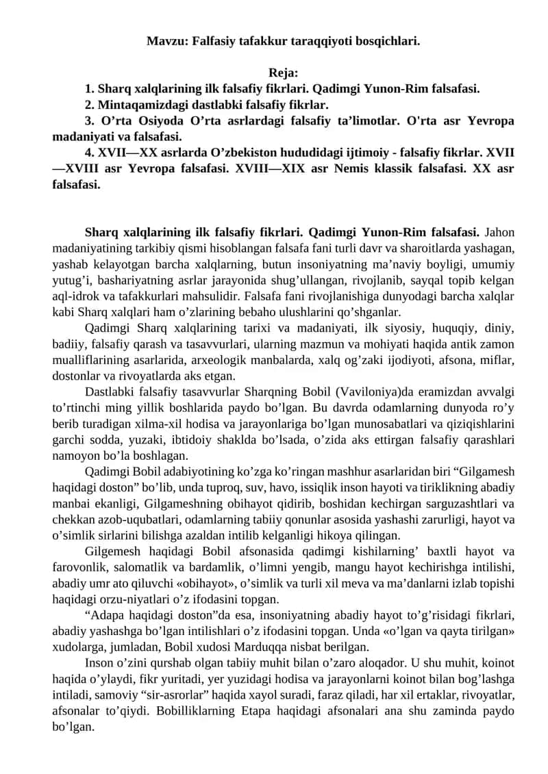 Sharq xalqlarining ilk falsafiy fikrlari 1
