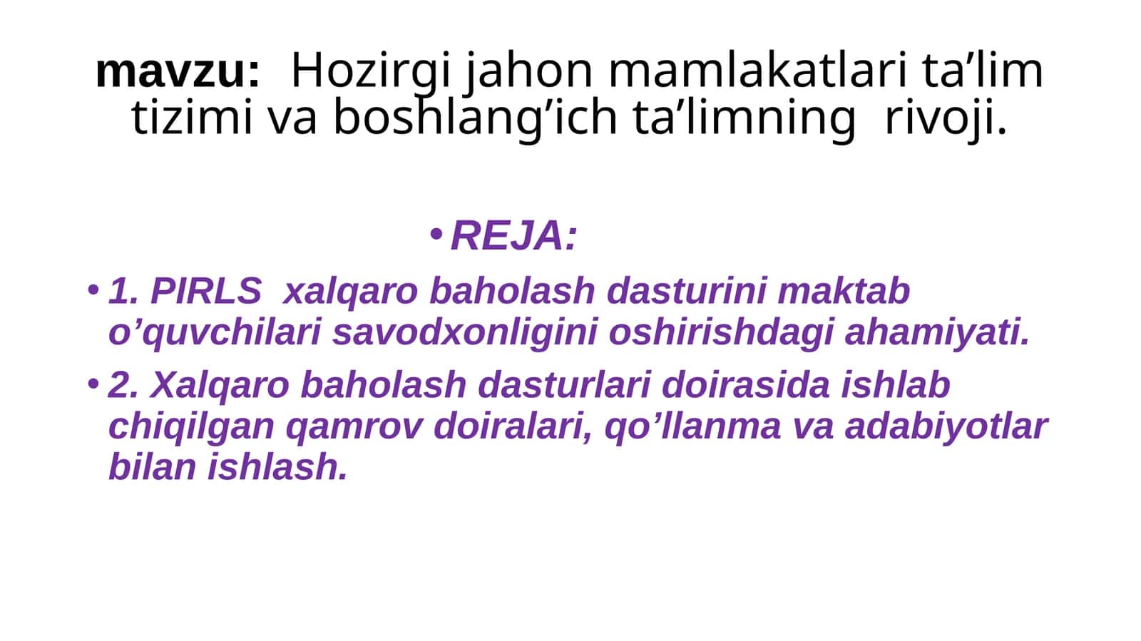 Hozirgi jahon mamlakatlari ta’lim tizimi va boshlang’ich ta’limning  rivoji 1