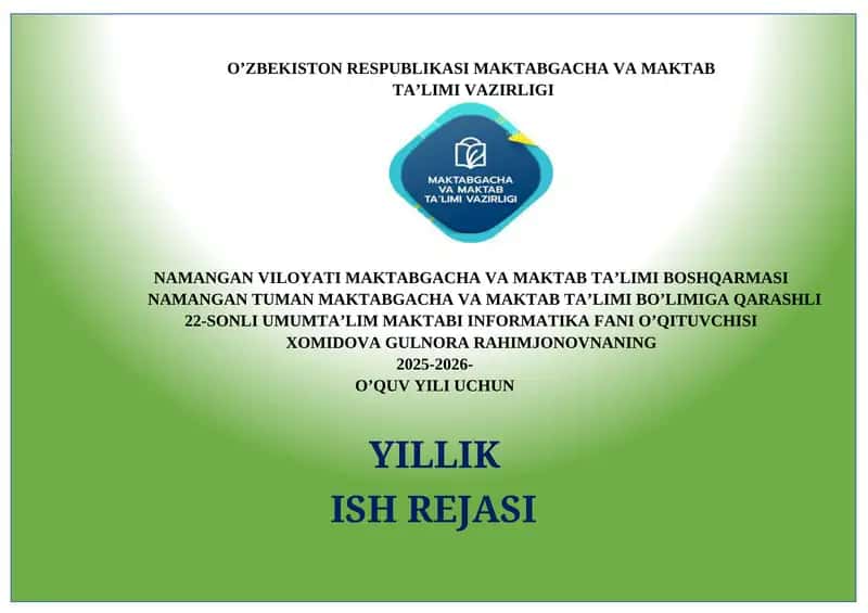 5-SINF “INFORMATIKA VA AT” FANI TAQVIM 1