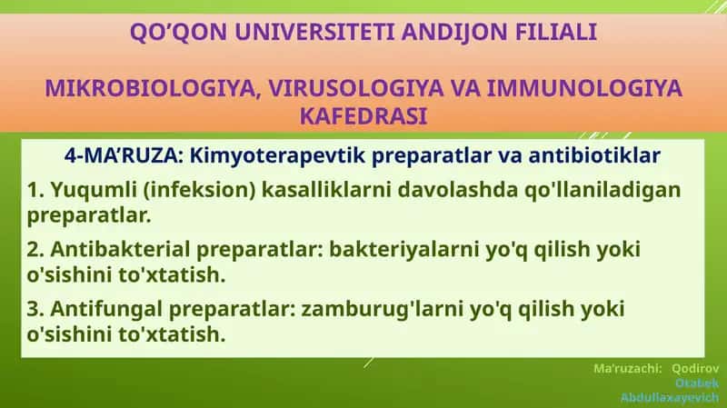 Kimyoterapevtik preparatlar va antibiotiklar 1