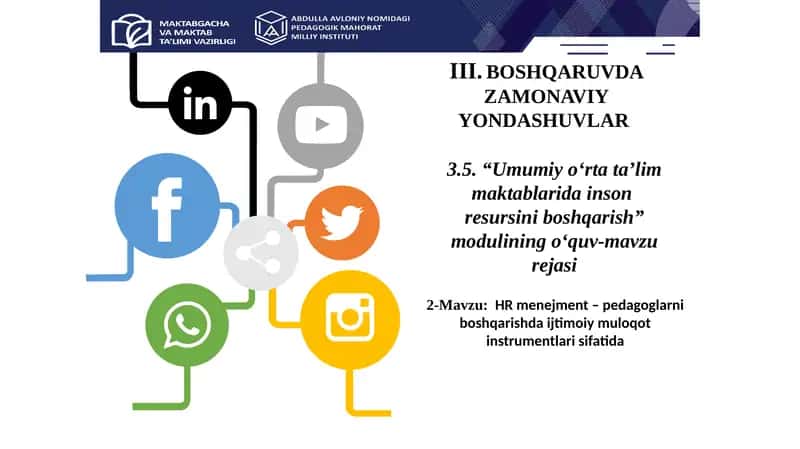 HR menejment – pedagoglarni boshqarishda ijtimoiy muloqot instrumentlari sifatida. 1