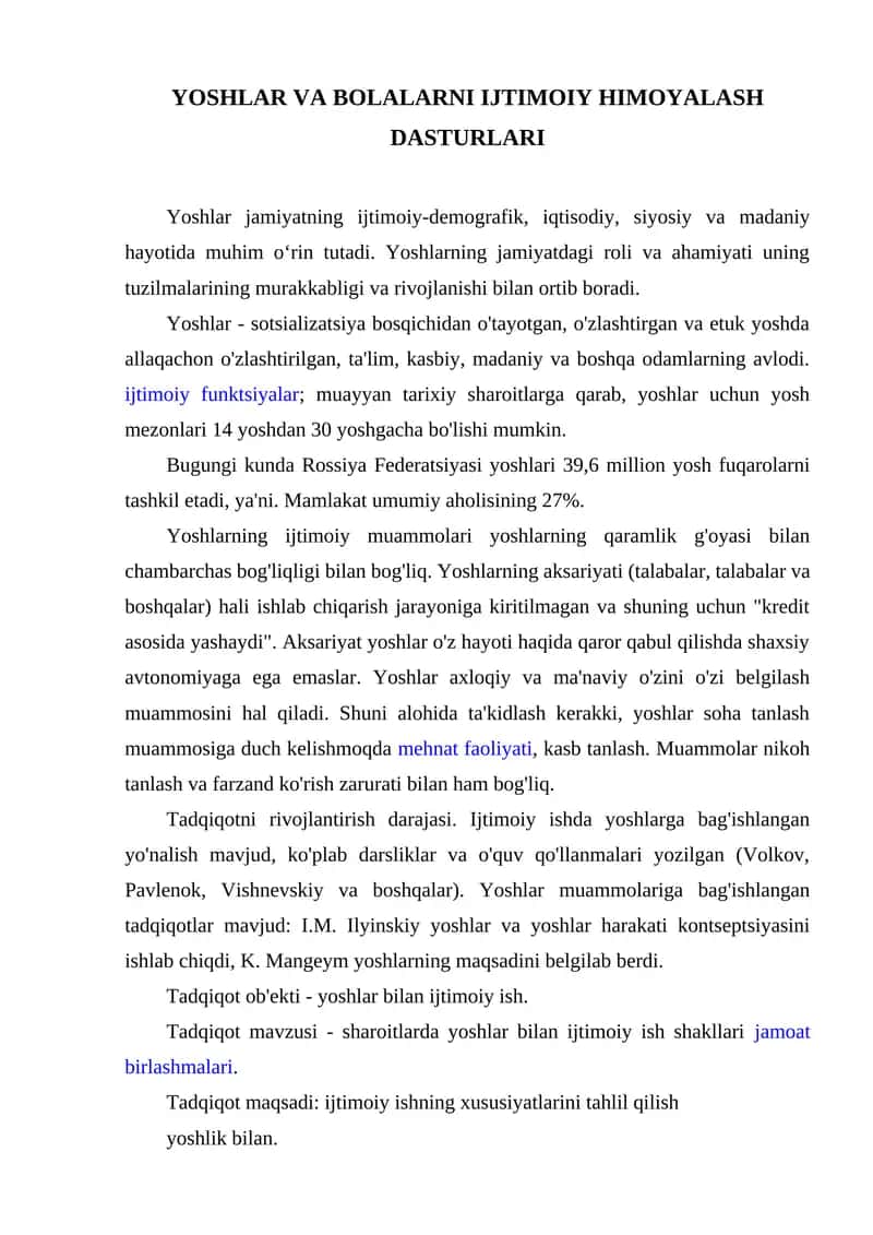 Yoshlar va bolalarni ijtimoiy himoyalash dasturlari 1