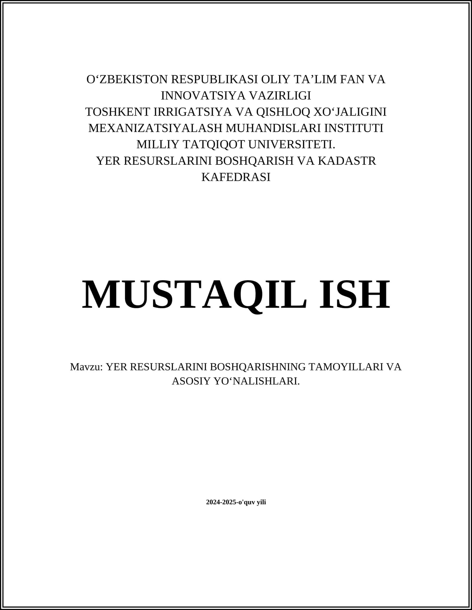 YER RESURSLARINI BOSHQARISHNING TAMOYILLARI VA ASOSIY YOʻNALISHLARI 1