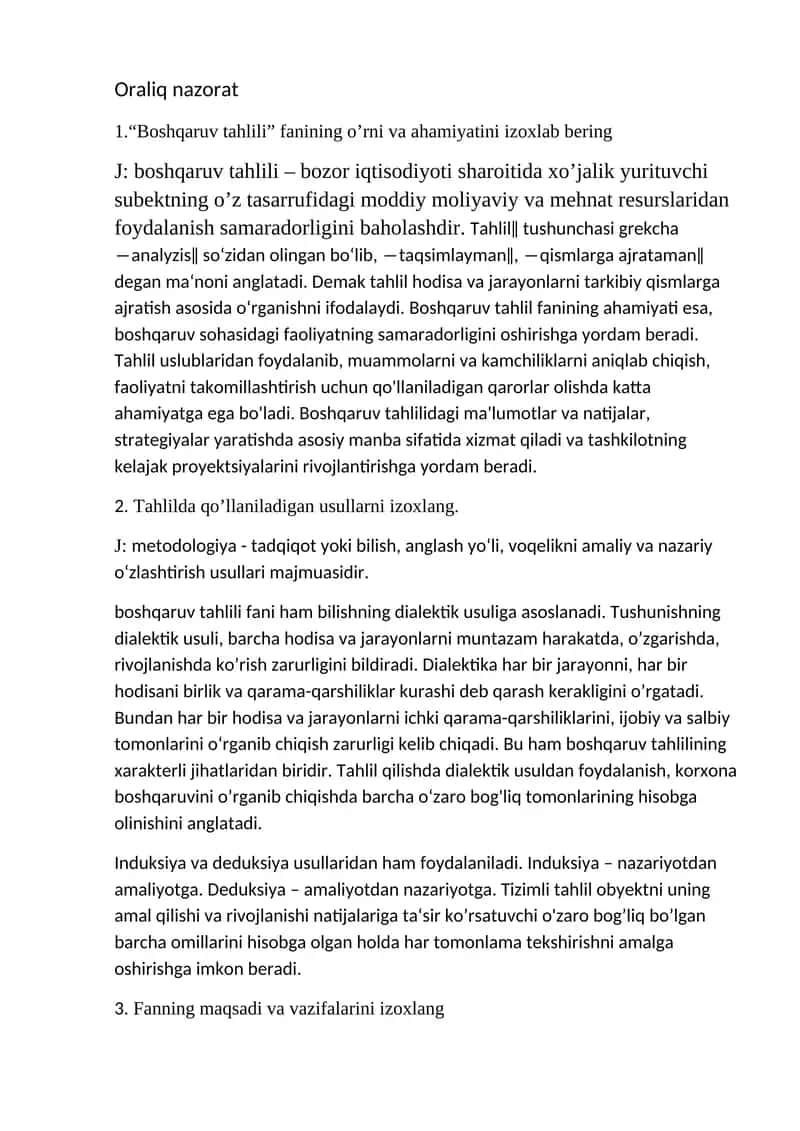 Boshqaruv Tahlili fanining o'rni va ahamiyati 1