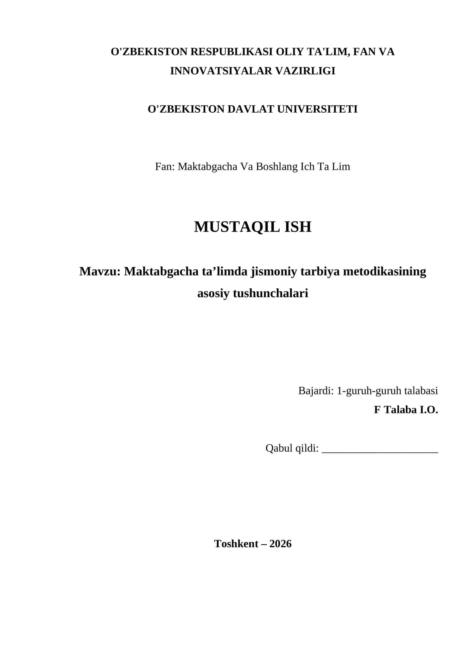 Maktabgacha ta’limda jismoniy tarbiya metodikasining asosiy tushunchalari 1