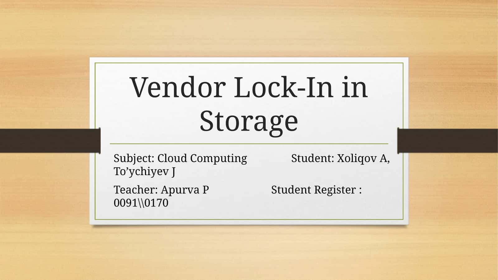 Vendor Lock-In in Storage 1