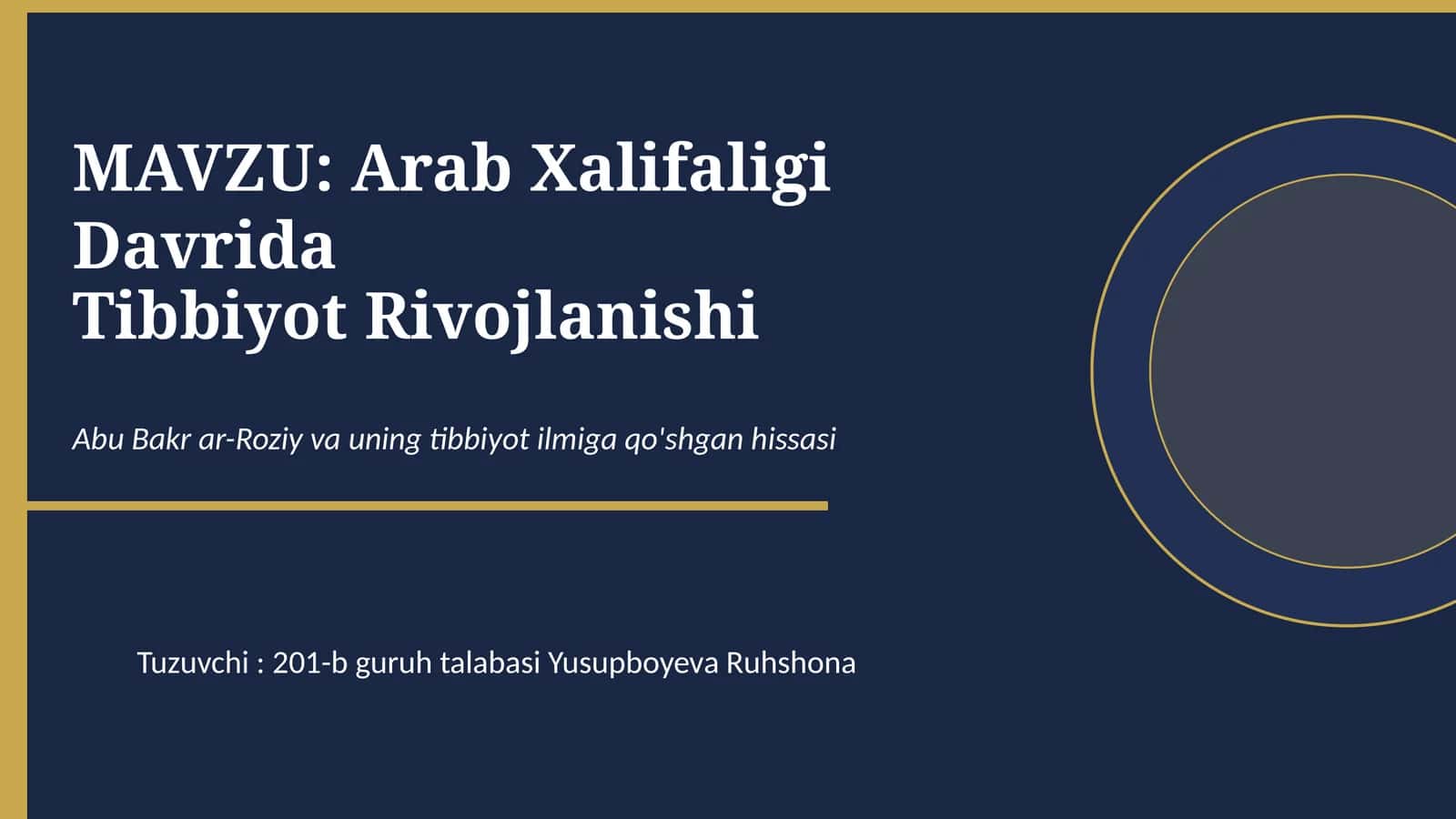 Arab Xalifaligi Davrida Tibbiyot Rivojlanishi 1