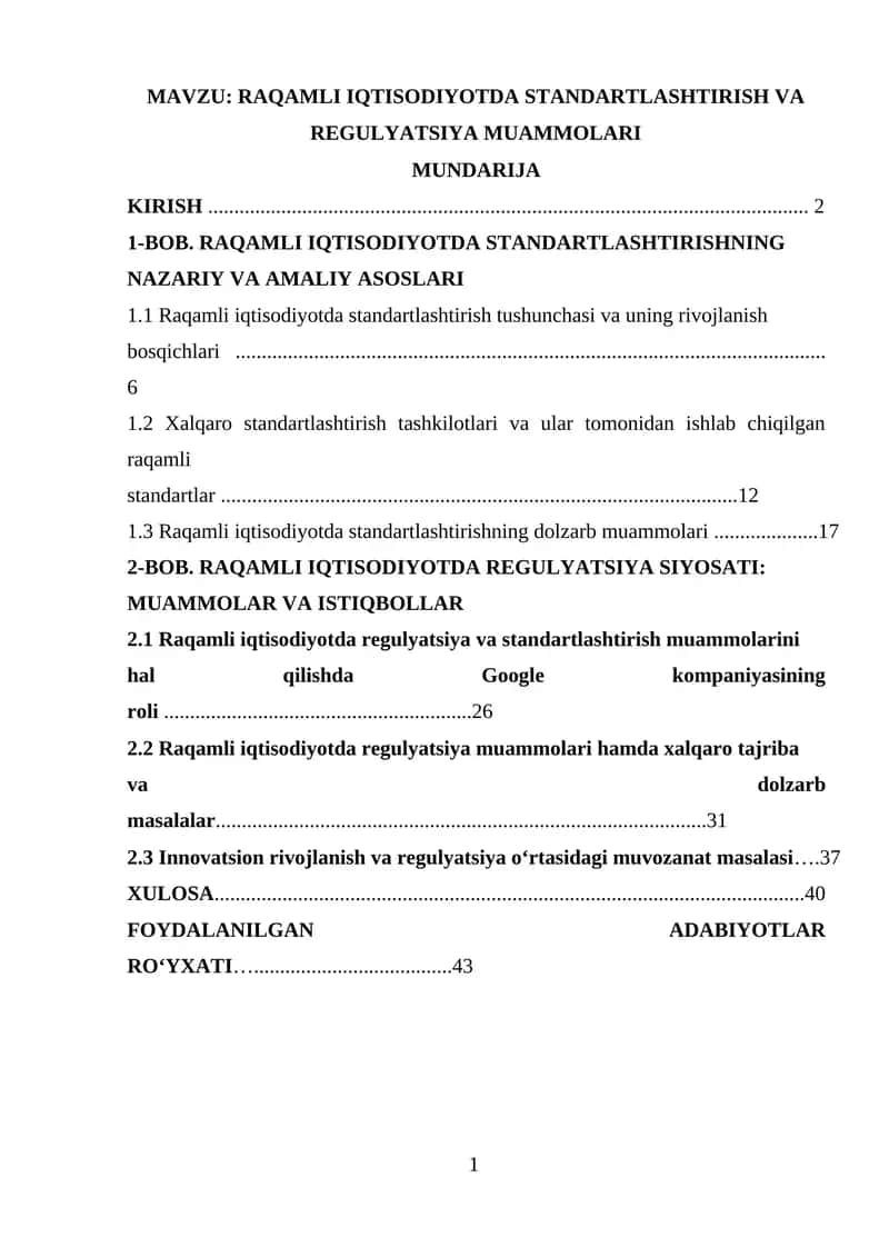 Raqamli iqtisodiyotda standartlashtirish va regulyatsiya muammolari 1
