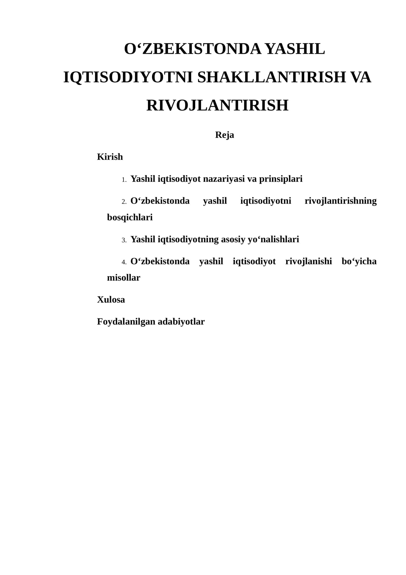 OʻZBEKISTONDA YASHIL IQTISODIYOTNI SHAKLLANTIRISH VA RIVOJLANTIRISH 1