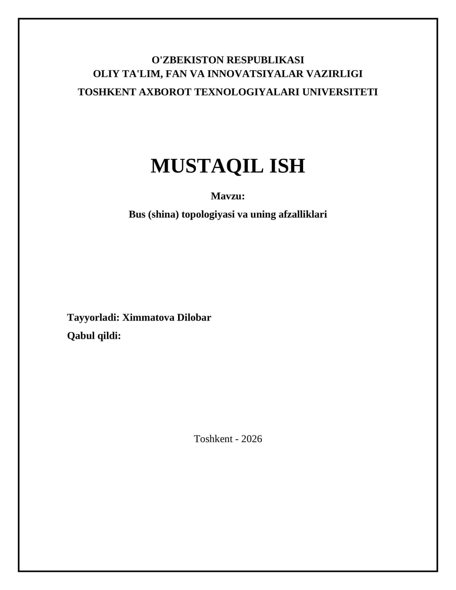 Bus (shina) topologiyasi va uning afzalliklari 1