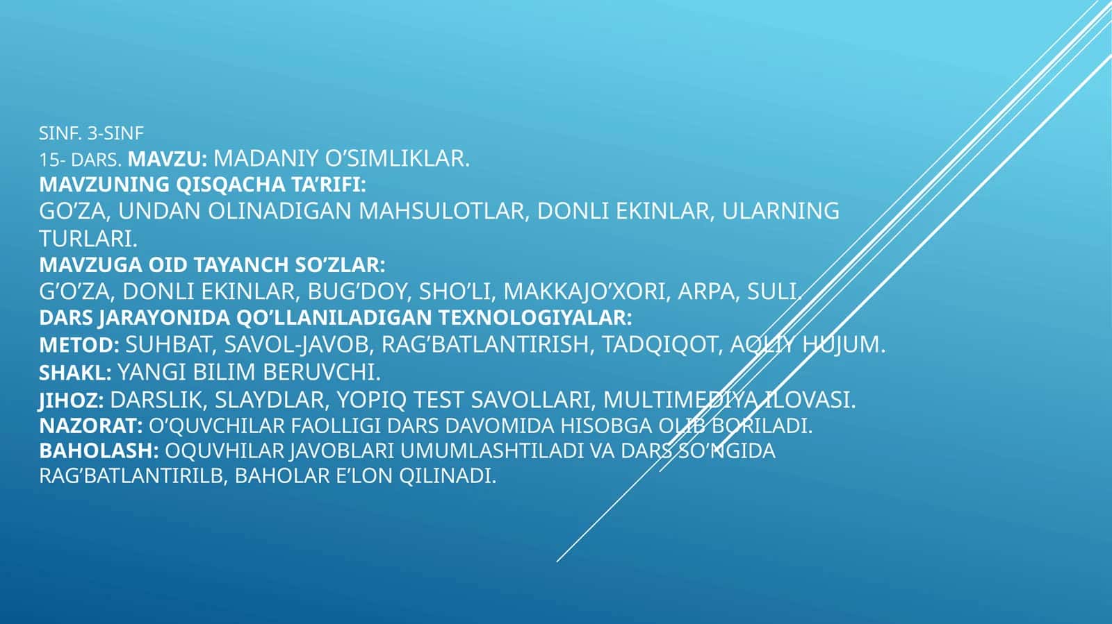 3-sinf Tabiiy Fan (Science) Madaniy o'simliklar dars ishlanma 1