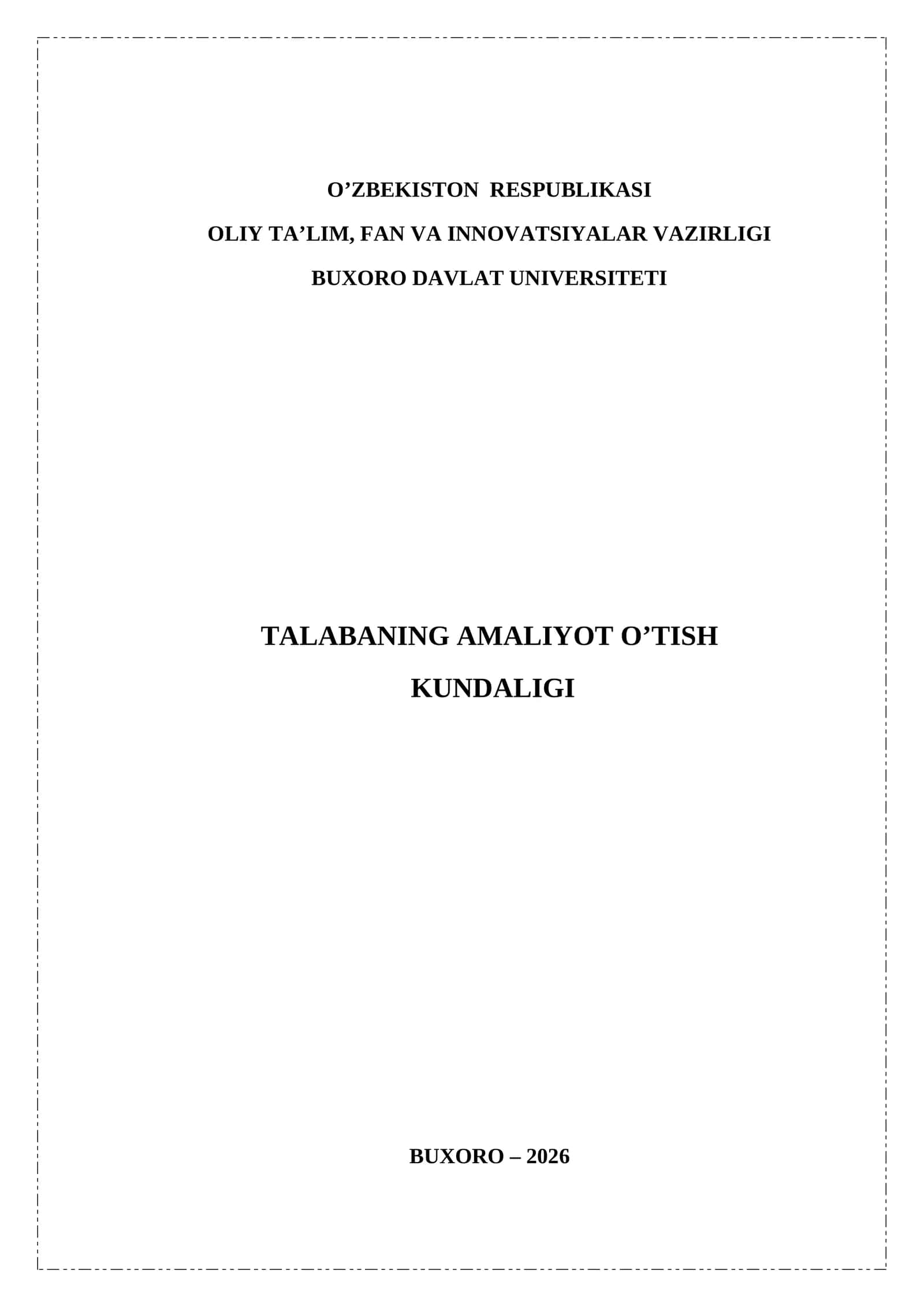 TALABANING AMALIYOT O’TISH KUNDALIGI 1