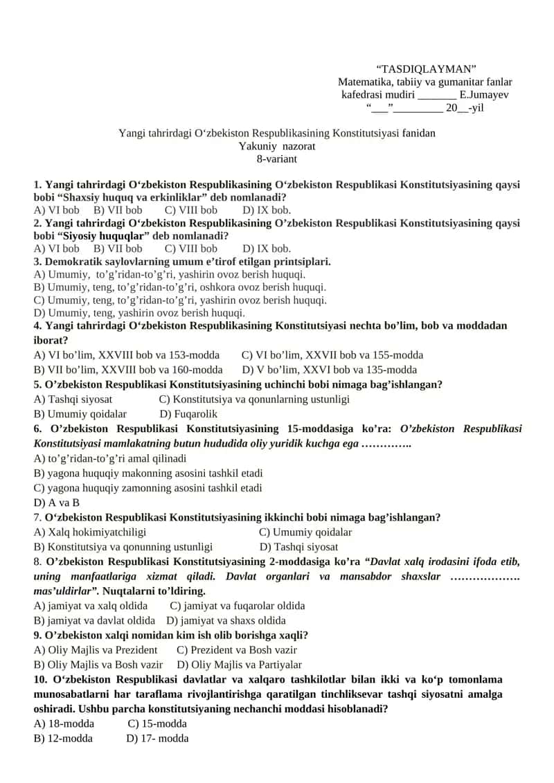 Yangi tahrirdagi O‘zbekiston Respublikasining Konstitutsiyasi 1