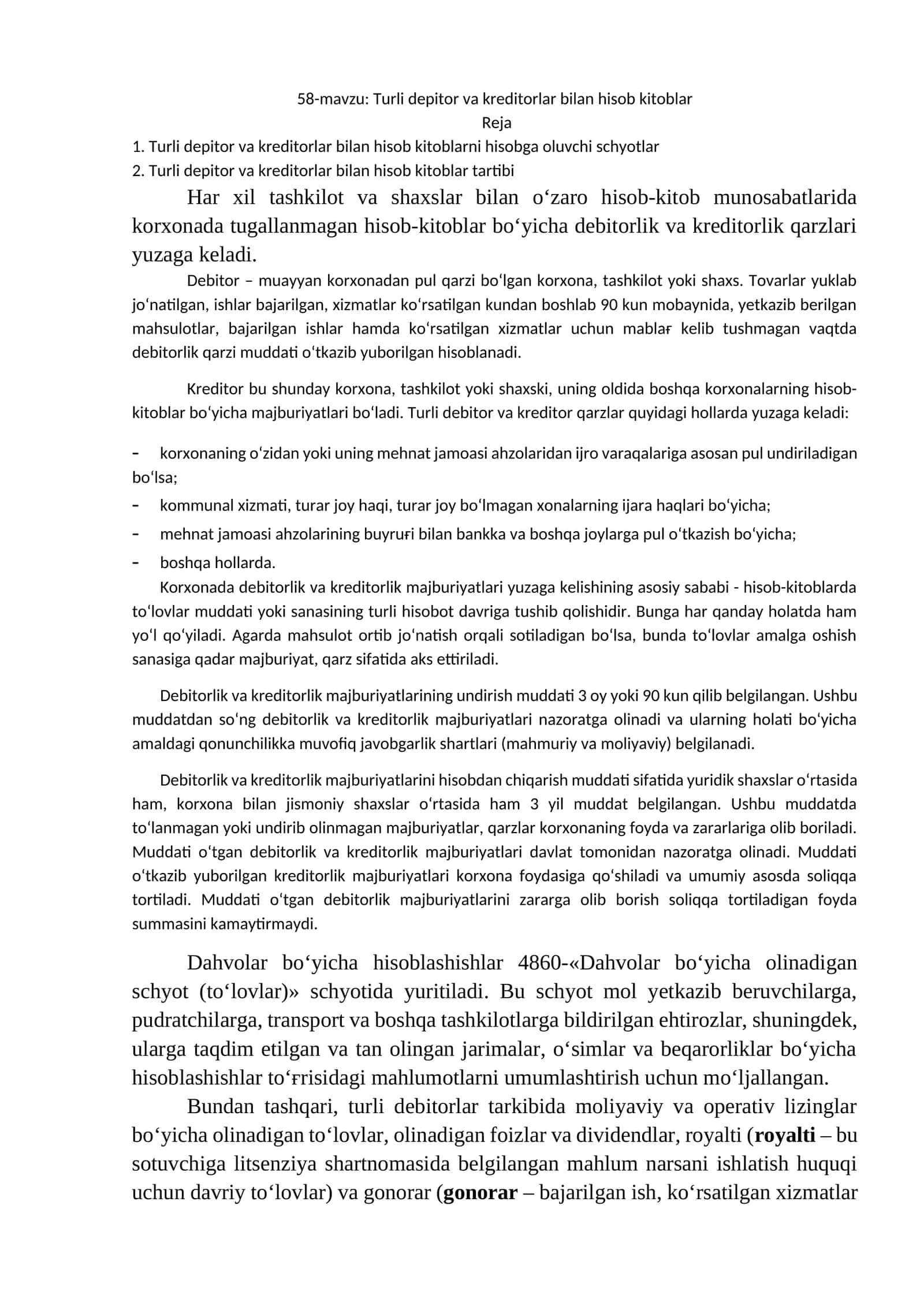 Turli depitor va kreditorlar bilan hisob kitoblar 1