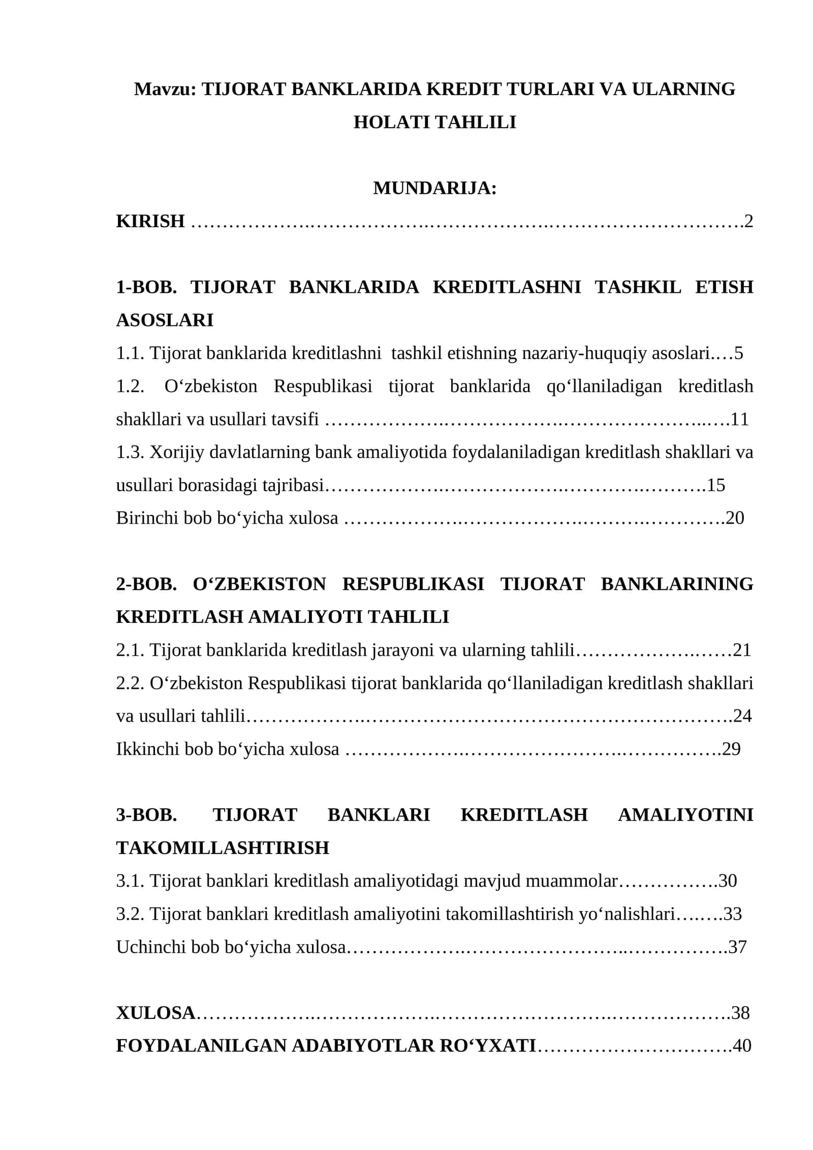 TIJORAT BANKLARIDA KREDIT TURLARI VA ULARNING HOLATI TAHLILI 1