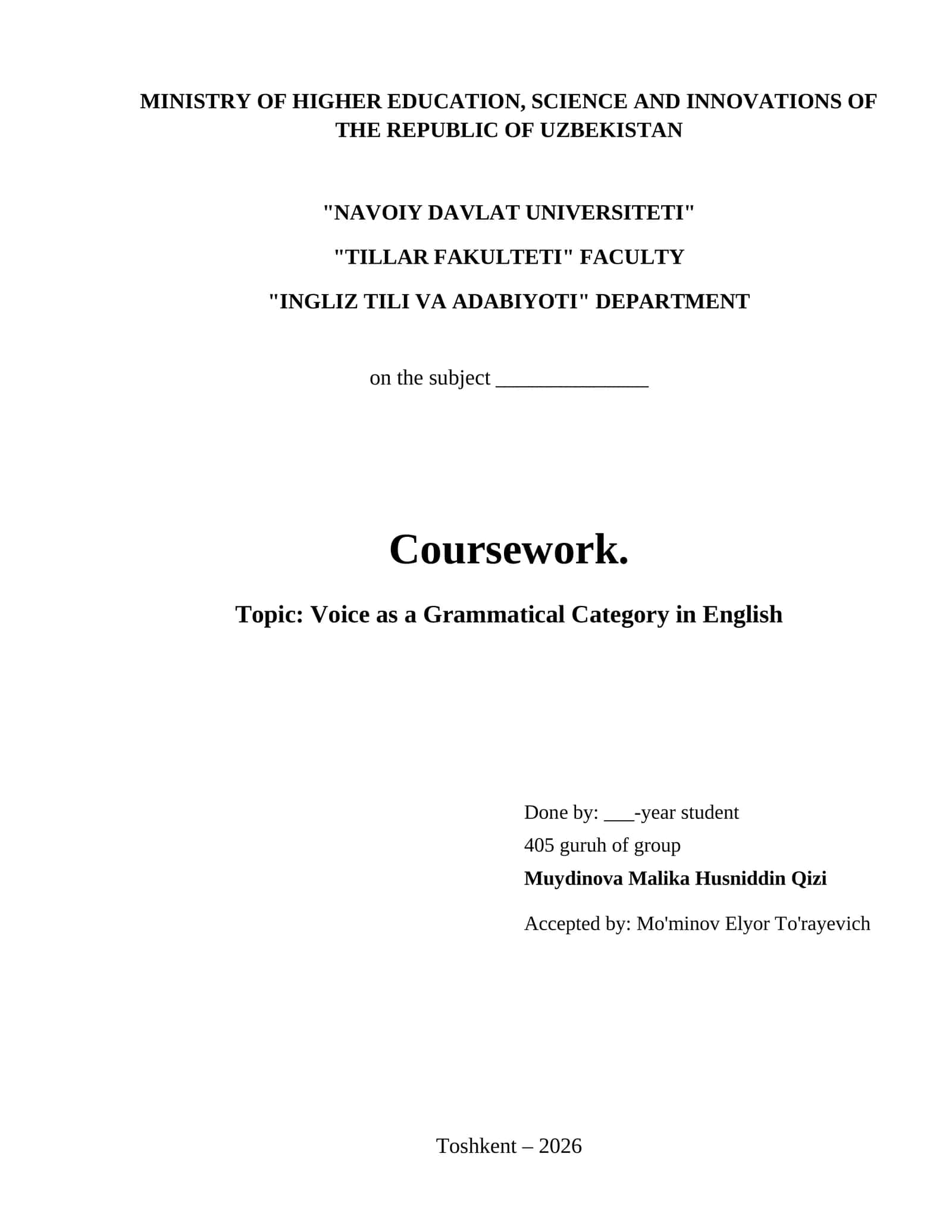 Voice as a Grammatical Category in English 1