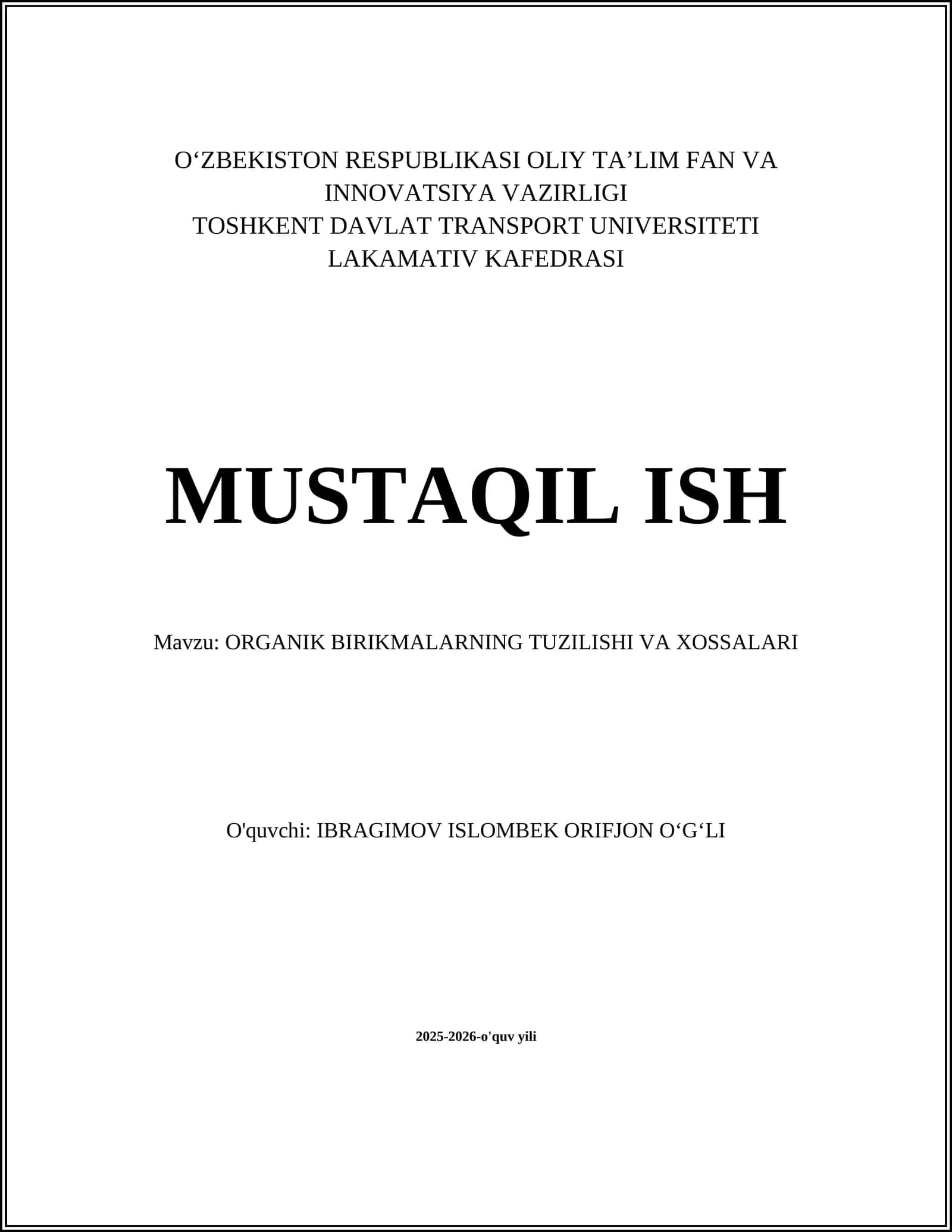 ORGANIK BIRIKMALARNING TUZILISHI VA XOSSALARI 1