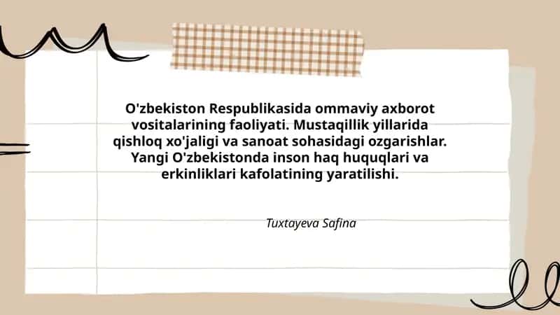 O'zbekiston Respublikasida ommaviy axborot vositalarining faoliyati 1