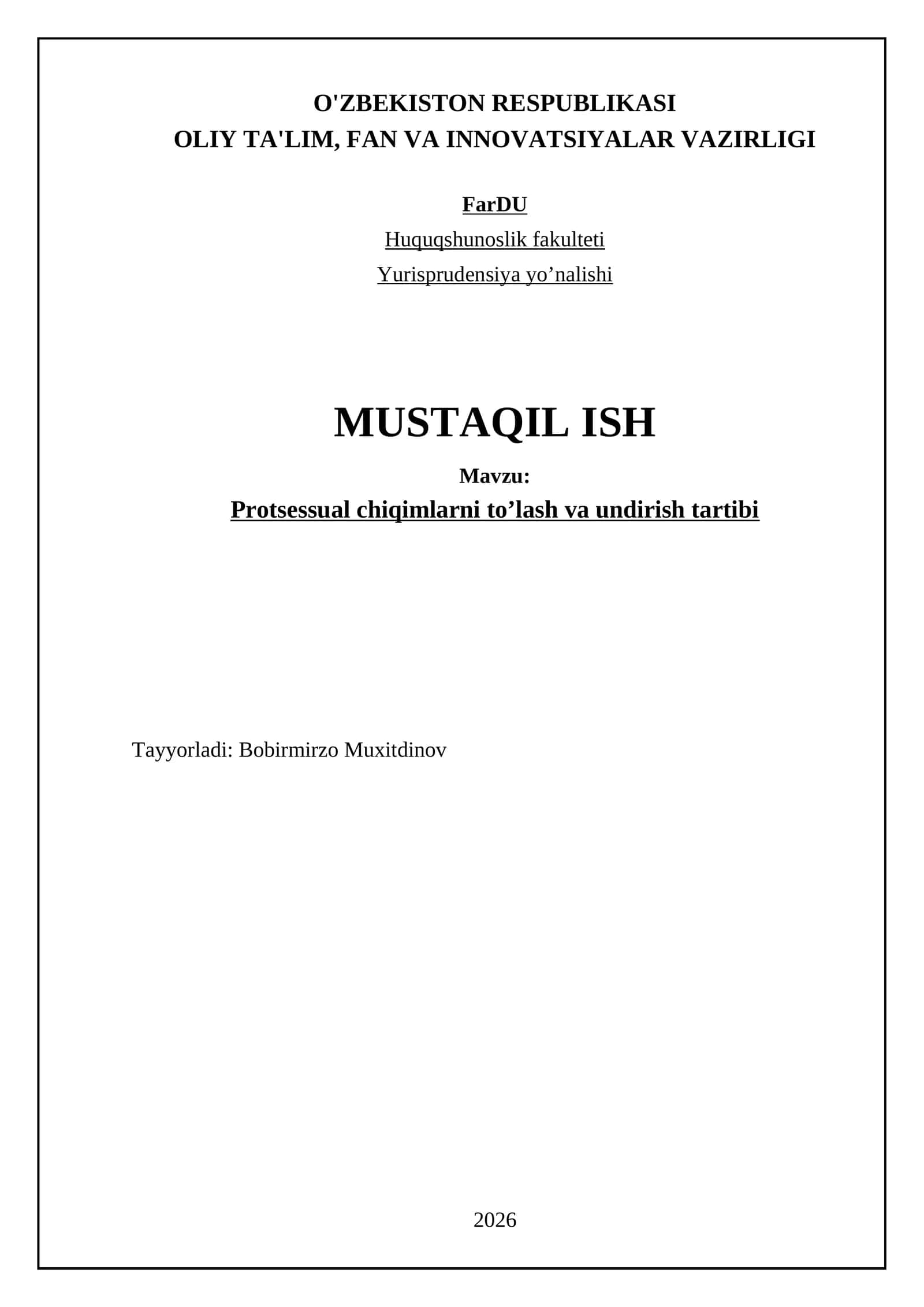 Protsessual chiqimlarni to’lash va undirish tartibi 1