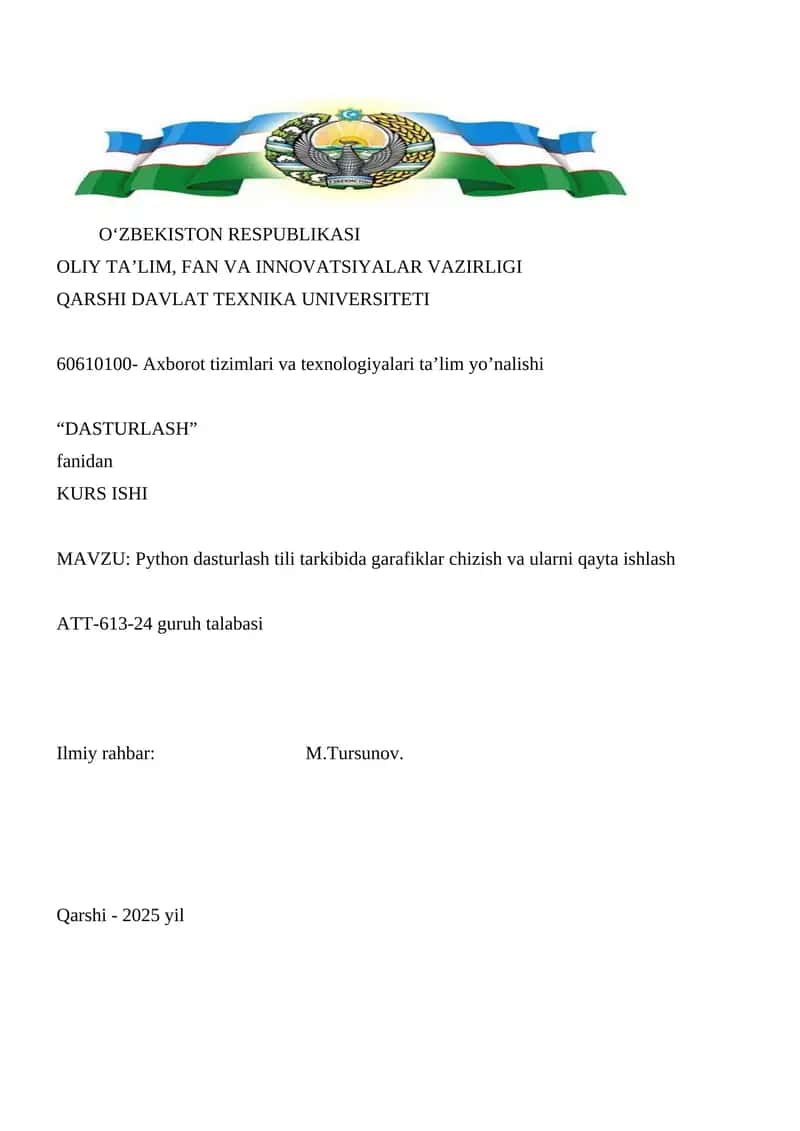 Python dasturlash tili tarkibida garafiklar chizish va ularni qayta ishlash 1