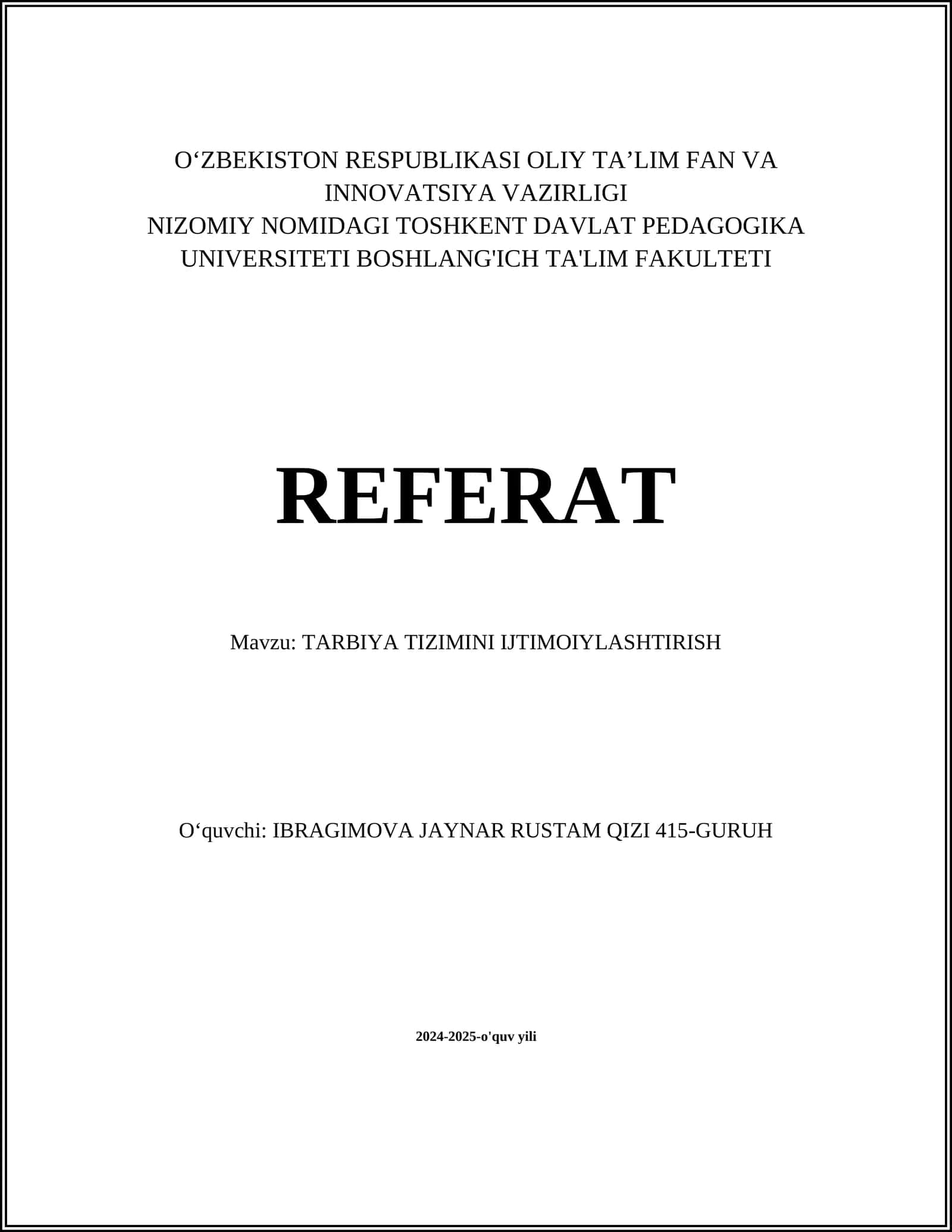 TARBIYA TIZIMINI IJTIMOIYLASHTIRISH 1