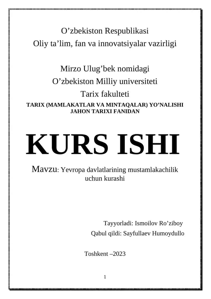 Yevropa davlatlarining mustamlakachilik uchun kurashi (XVIII-asr) 1