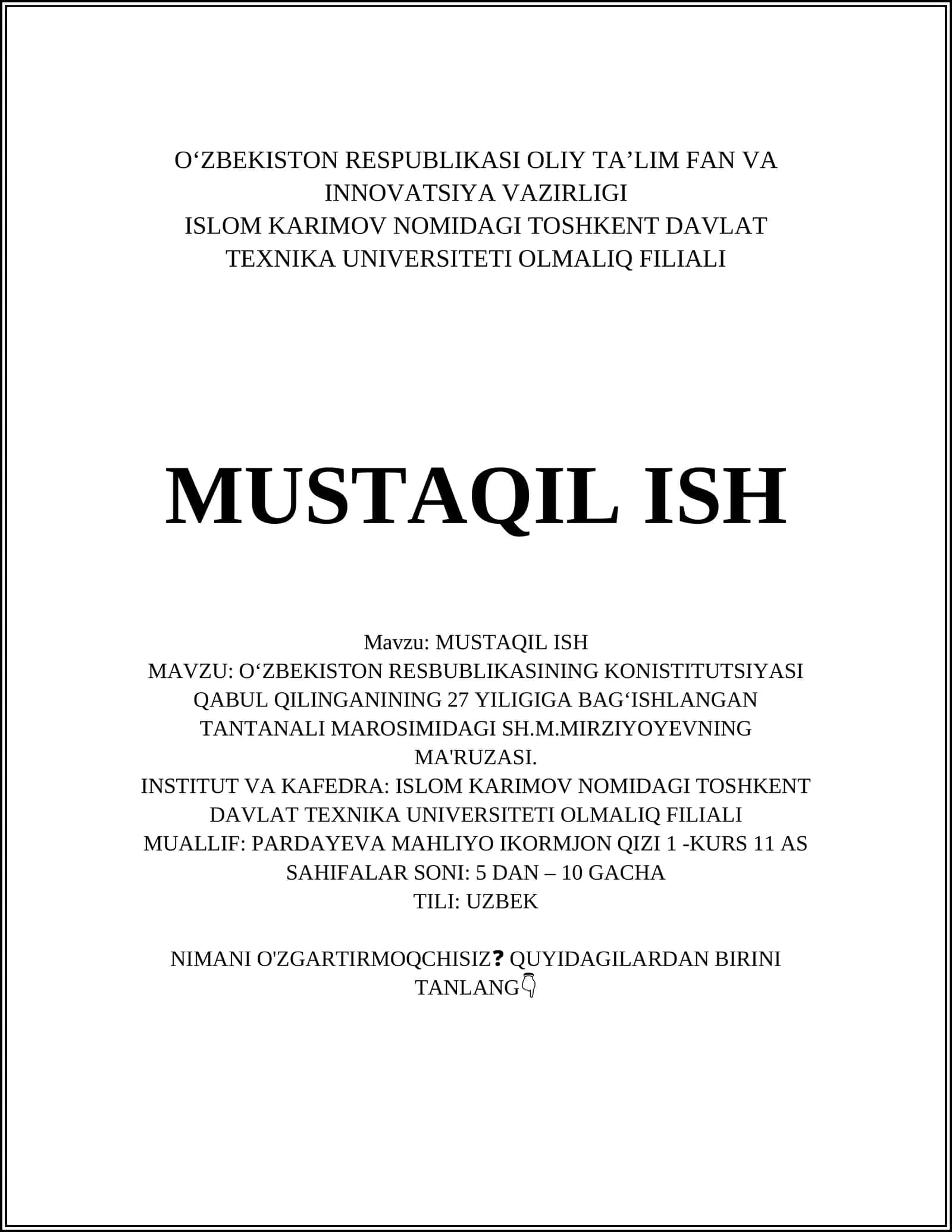 O‘zbekiston Respublikasi Konstitutsiyasining ahamiyati 1