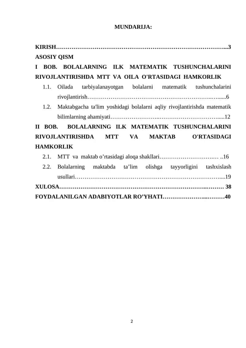Bolalar matematikasini o'rganuvchilar uchun kurs ishi 1
