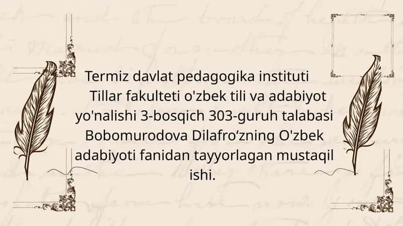 Bobomurodova Dilafroʻzning O'zbek adabiyoti 1
