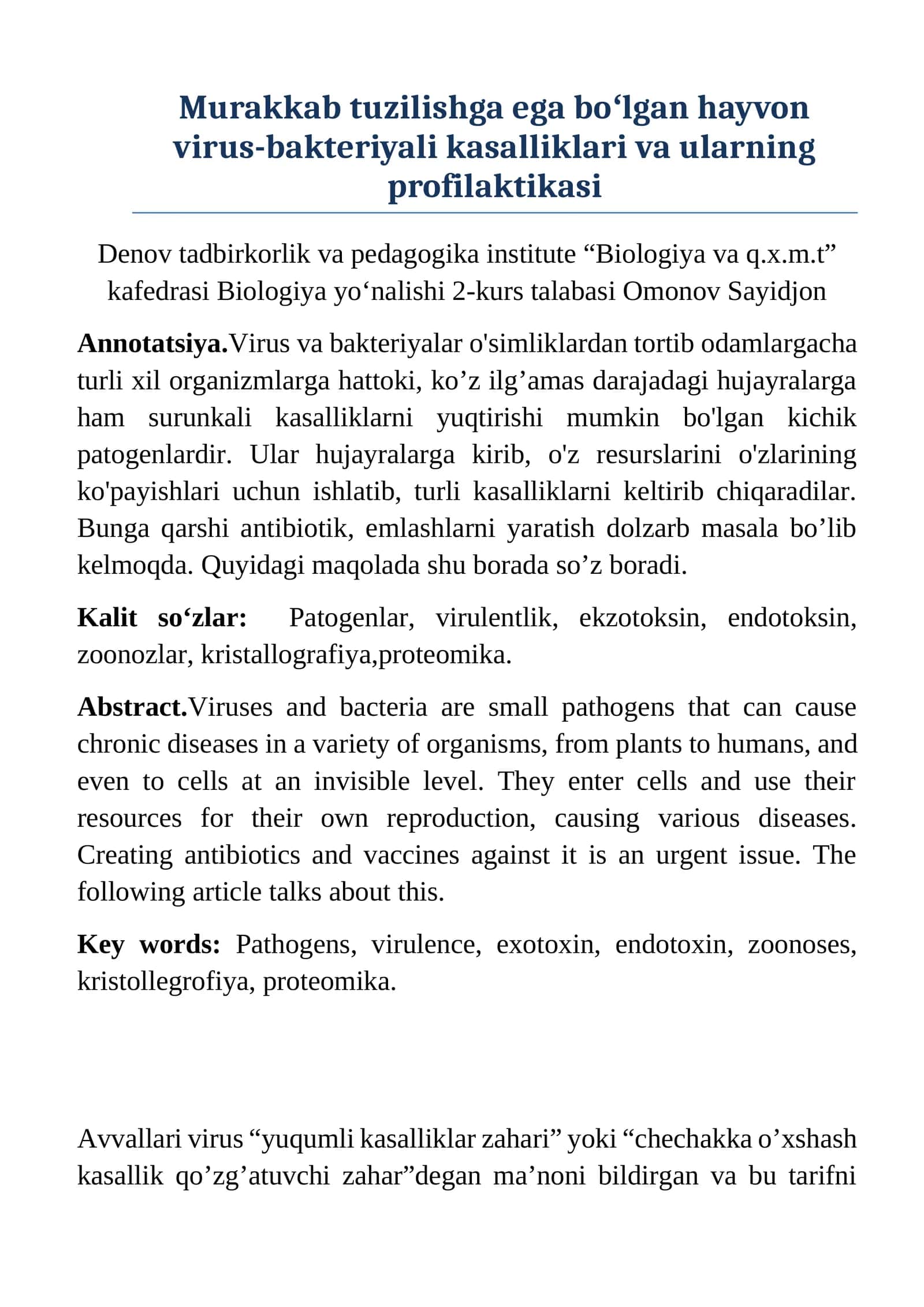 Virus-bakteriyali kasalliklar va ularning profilaktikasi 1