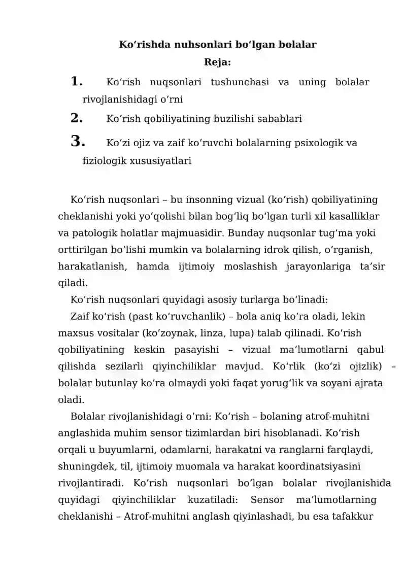 Ko‘rishda nuhsonlari bo‘lgan bolalar