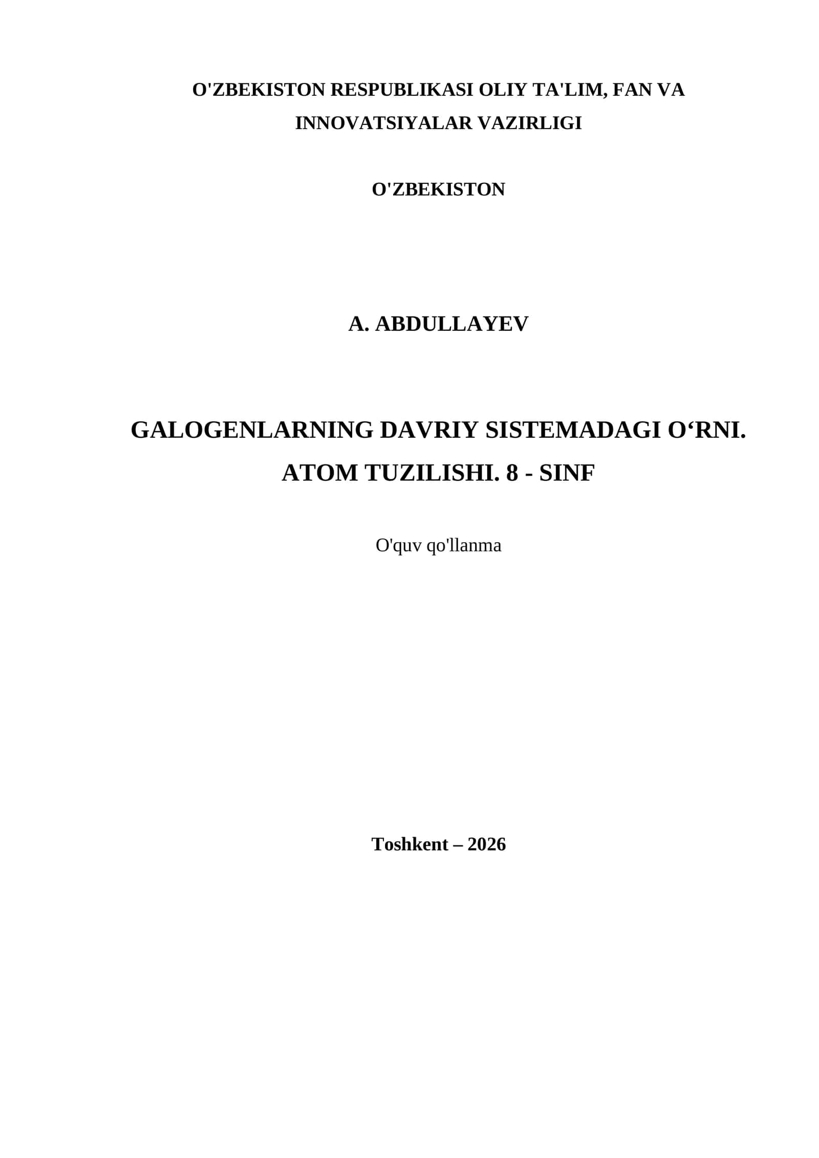 GALOGENLARNING DAVRIY SISTEMADAGI O‘RNI. ATOM TUZILISHI. 8 - SINF 1